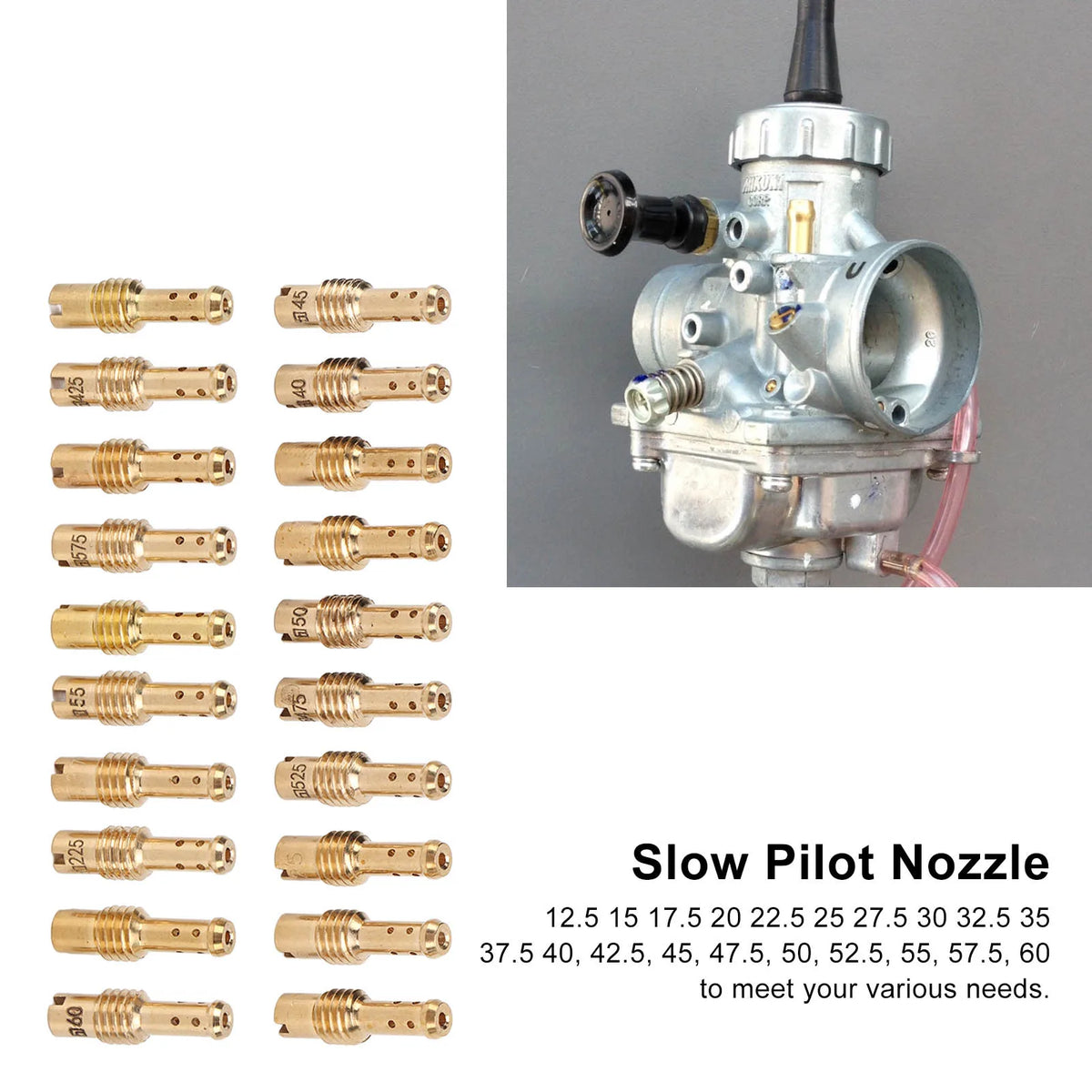 20PCS 12.5‑60 Motorcycle Carburetor Main Jets Slow Pilot Jets Kit for MIKUNI VM TM TMX Carbs Car - Automotive LED Light