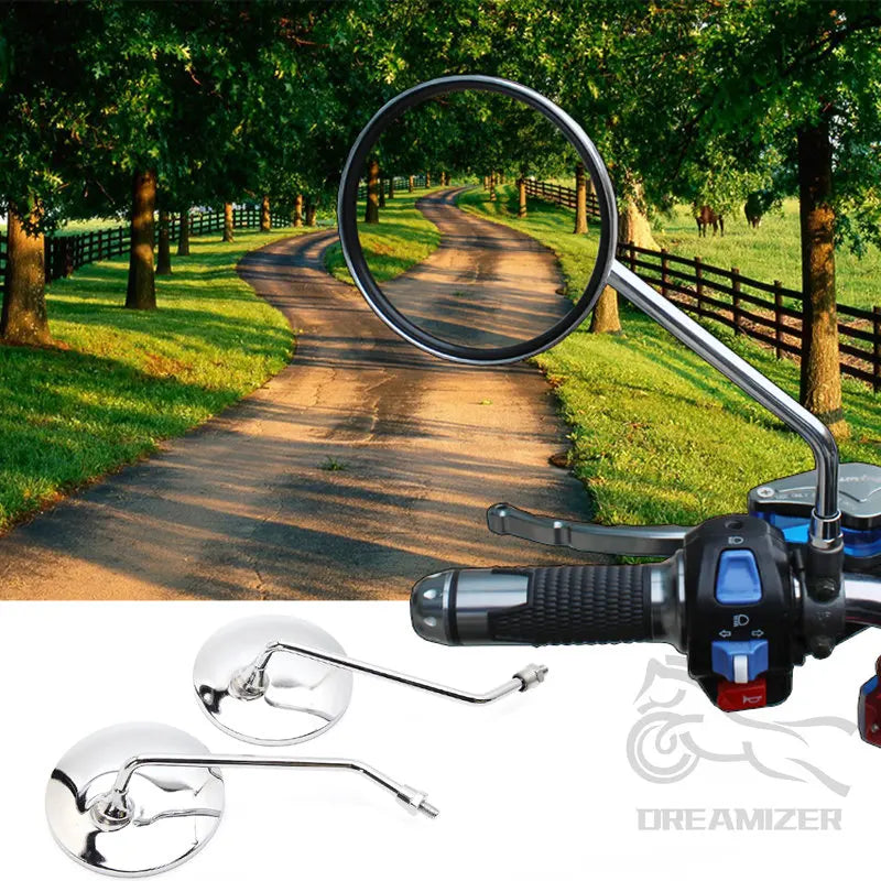 Universal 10mm Motorcycle Rearview Mirrors Scooter Chrome Round Side Mirror For Suzuki GN 125 Ya - Automotive LED Light