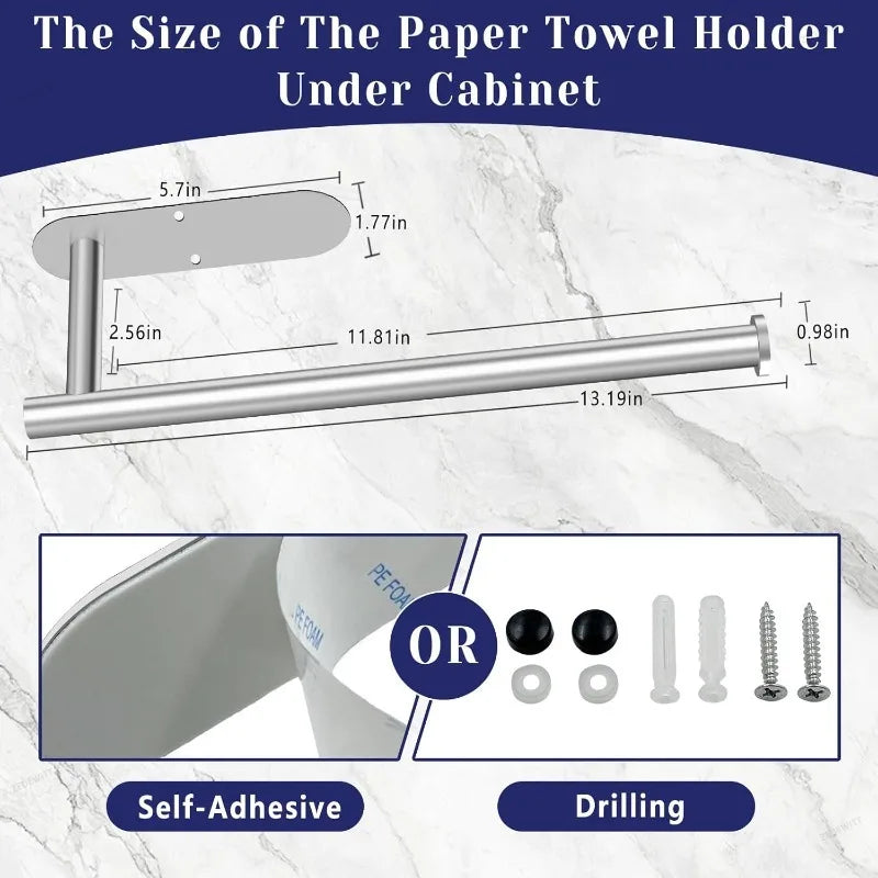 Under Cabinet Wall Mount Stainless Steel Paper Towel Holder Self Adhesive Or Drilling For Kitche - Automotive LED Light