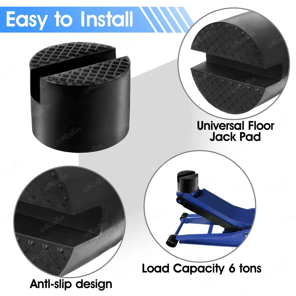 Universal Car Lift Jack Support Stand Rubber Pads Frame Protector Wheel Dolly Slotted Floor Fram - Automotive LED Light