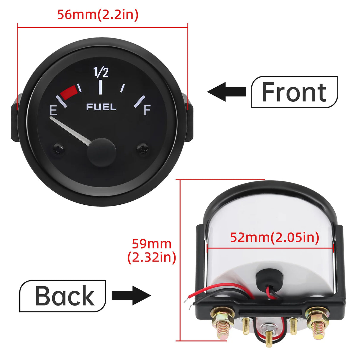 12V Automotive Gauges Universal 2" 52mm Fuel Level Gauge 240-33ohm Fuel Float Sensor fit 5in-27i - Automotive LED Light
