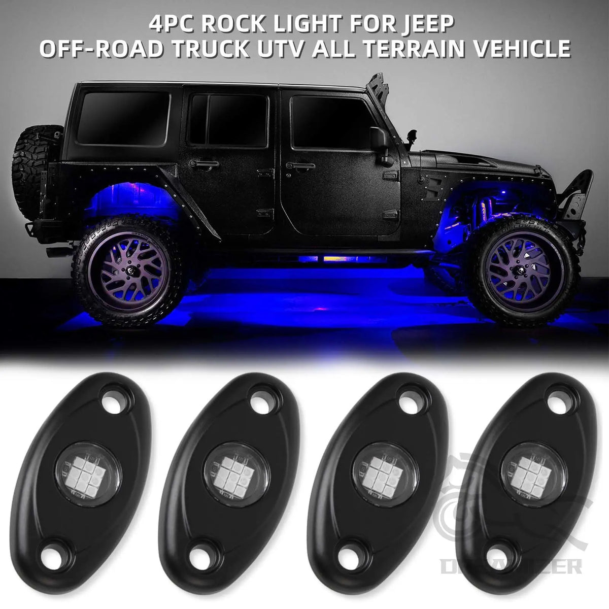 4Pods 9 LED Rock Lights Kit Car Atmosphere Lamp for Offroad Truck SUV 4x4 ATV Jeep Neon Underbod - LED Motorcycle Light