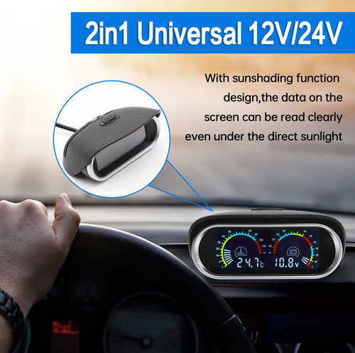 12v 24v Car Water Temp Temperature Gauge 2in 1 Digital Water Temp Gauge +Voltmeter Voltage Meter - Automotive LED Light