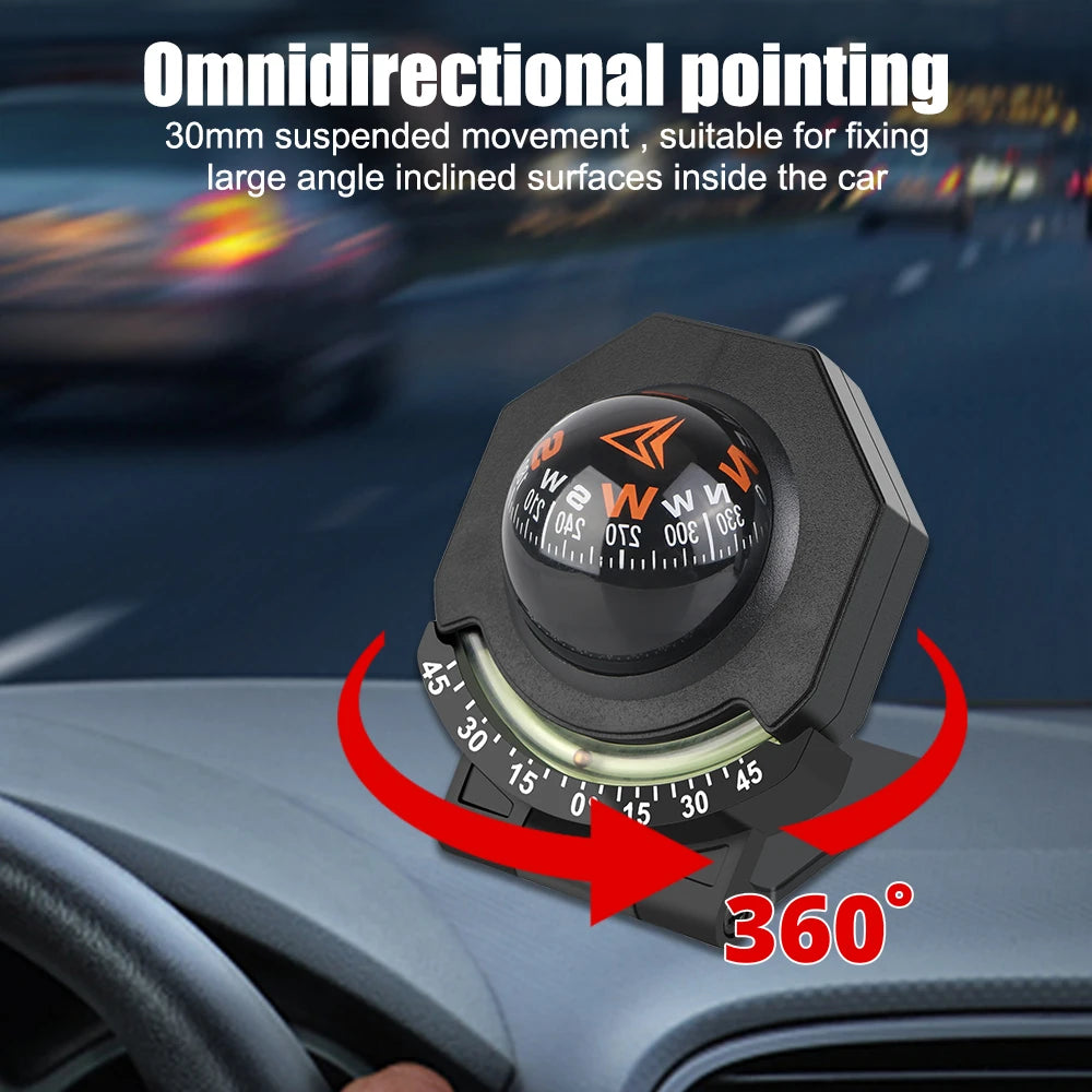2-In-1 With Slope Meter Car Mount Compass Ball Compass for Vehicle Boat Foldable Car Dashboard C - Automotive LED Light