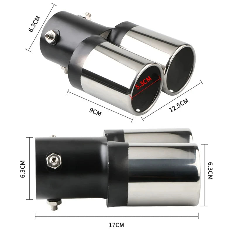 Decoration Chrome Tail Pipe Stainless Steel Car Styling Universal Curved Double Outlet Car Exhau - Automotive LED Light