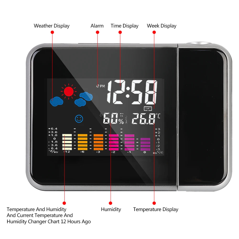 Table Clock Color Display Clock With Time Projection Digital Alarm Clock Rotatable Weather Stati - Automotive LED Light