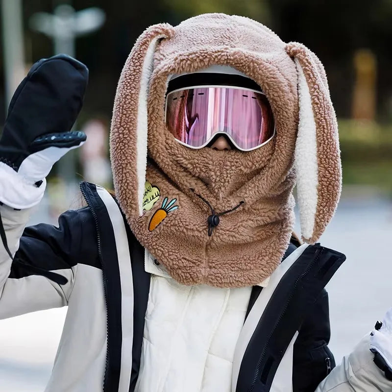 Cute Cartoon Bunny Ears Ski Hat Winter Warm Wool Soft Ski Helmet Cover Scarf Set Decorative Outd - Automotive LED Light