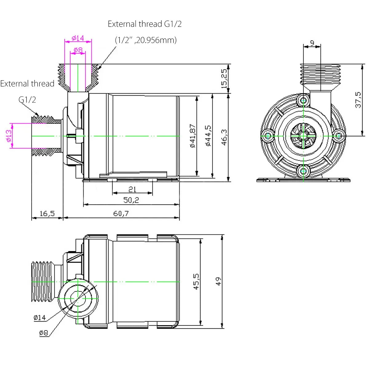 Submersible Hot Water Circulation Pump Solar Brushless Motor800L/H 12V DC 5M - Automotive LED Light