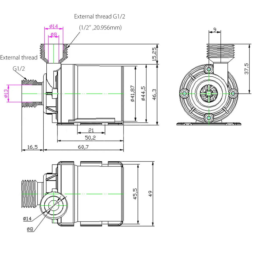 800L/H 12V DC 5M Submersible Hot Water Circulation Pump Solar Brushless Motor - Automotive LED Light