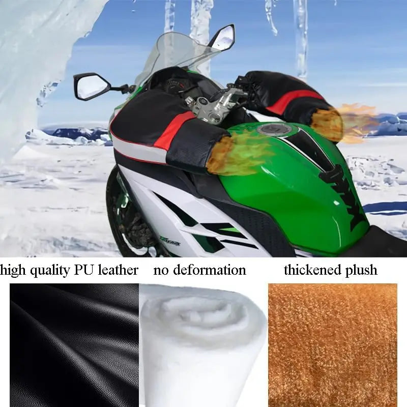 Protective Motorcycle Handlebar Gloves Muffs Thick Warm Rainproof Winter Warmer Universal Fit Sc - Automotive LED Light
