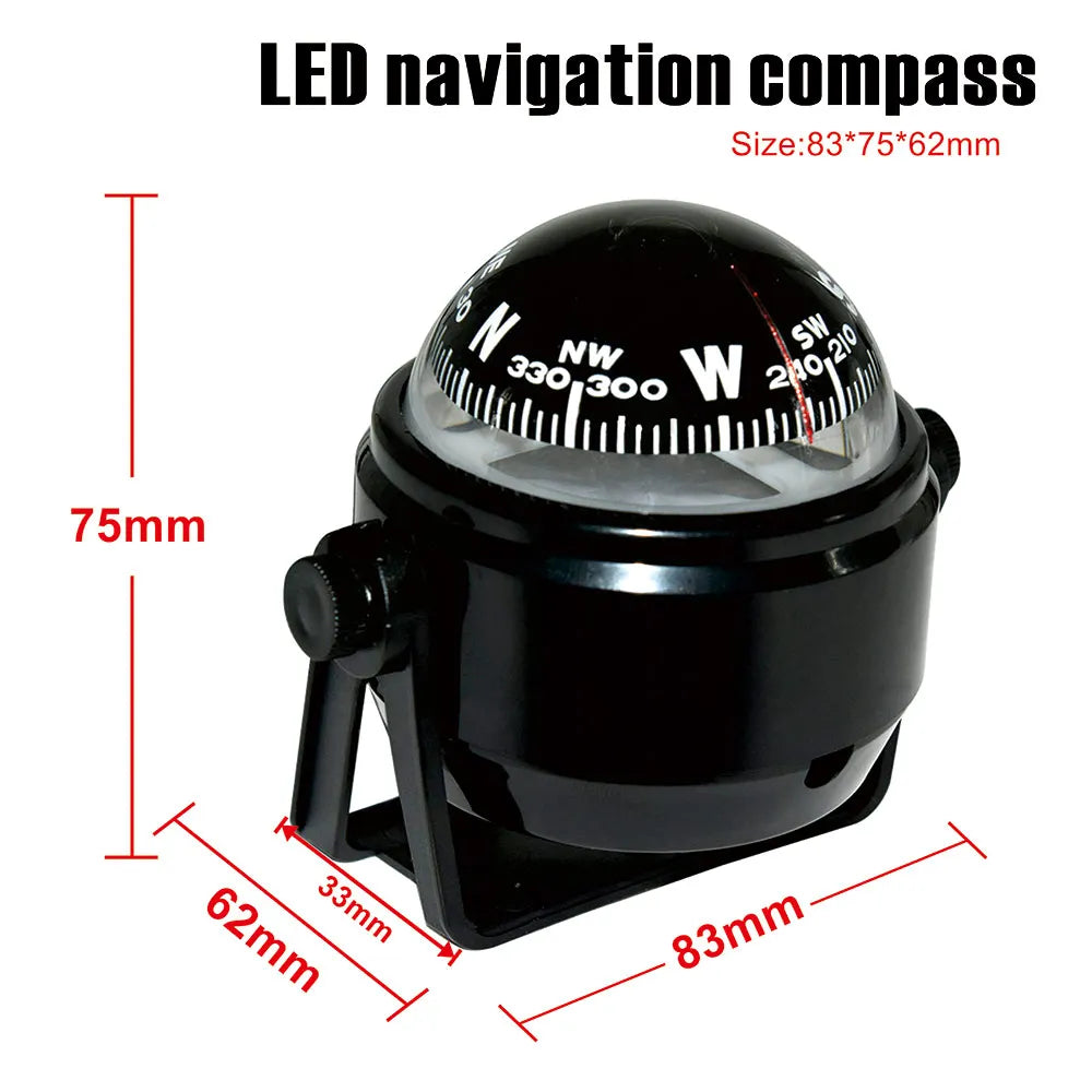Marine Navigation Compass Waterproof ABS Compass for Boat Truck Cycling Hiking LED Digital Point - Automotive LED Light