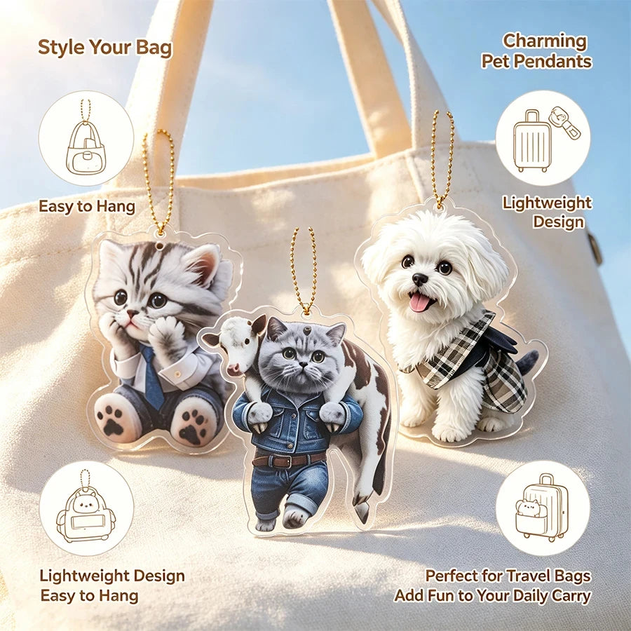 Cute Cat Dog Acrylic Hanging Ornament Cartoon Pet Pendant for Car Rearview Mirror Bag Decoration - Automotive LED Light