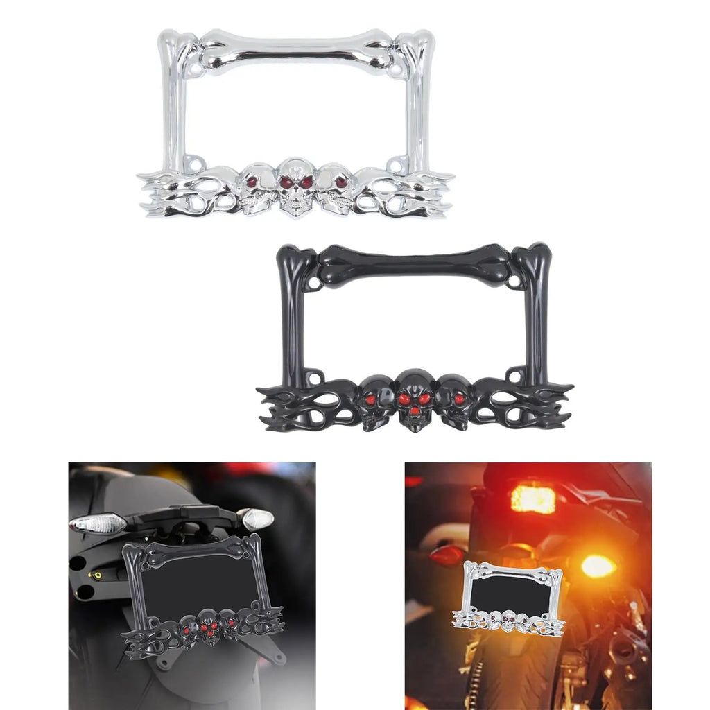 Skull Decor Motorcycle License Plate Frame Accessories Simple Assembly Motorbike Spare Parts Uni - Automotive LED Light