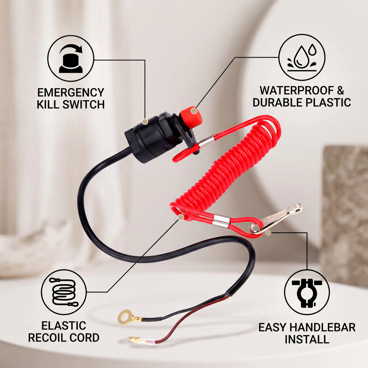 Boat Outboard Switch Engine Motor Lanyard Kill Urgent Stop Button Safety Connector Cord Compatib - Automotive LED Light