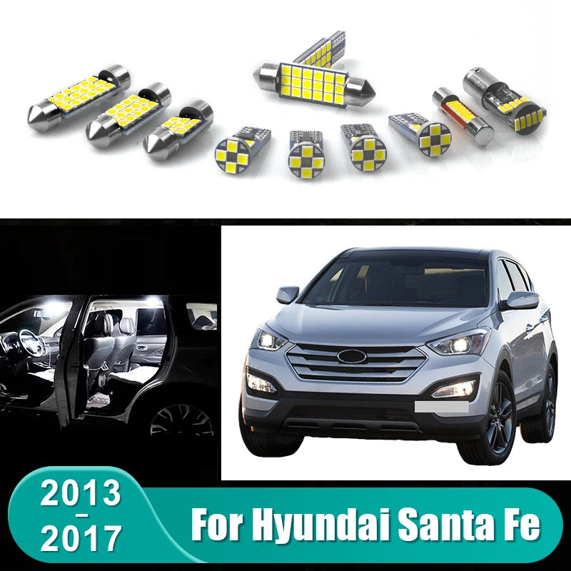 For Hyundai Santa Fe 3 DM 2013 2014 2015 2016 2017 12pcs Car LED Bulbs Interior Reading Lamp Glo - Automotive LED Light