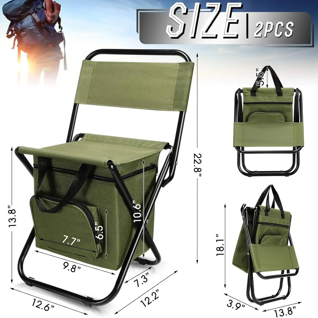 Fishing Stool Detachable Portable Folding Chair Beach Camping Chair with Cooler Bag Backrest Lig - Automotive LED Light