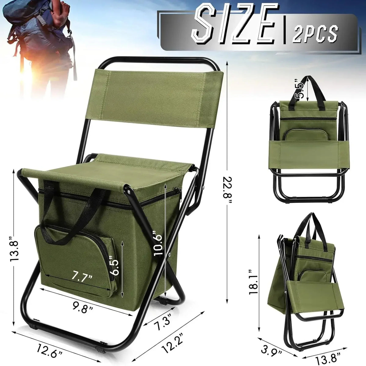 Fishing Stool Detachable Portable Folding Chair Beach Camping Chair with Cooler Bag Backrest Lig - Automotive LED Light