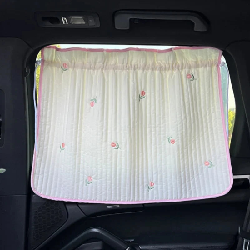 Cute Cartoon Embroidered Thickened Cotton Baby Car Window Sunshade Cover UV Protection Suction C - Automotive LED Light