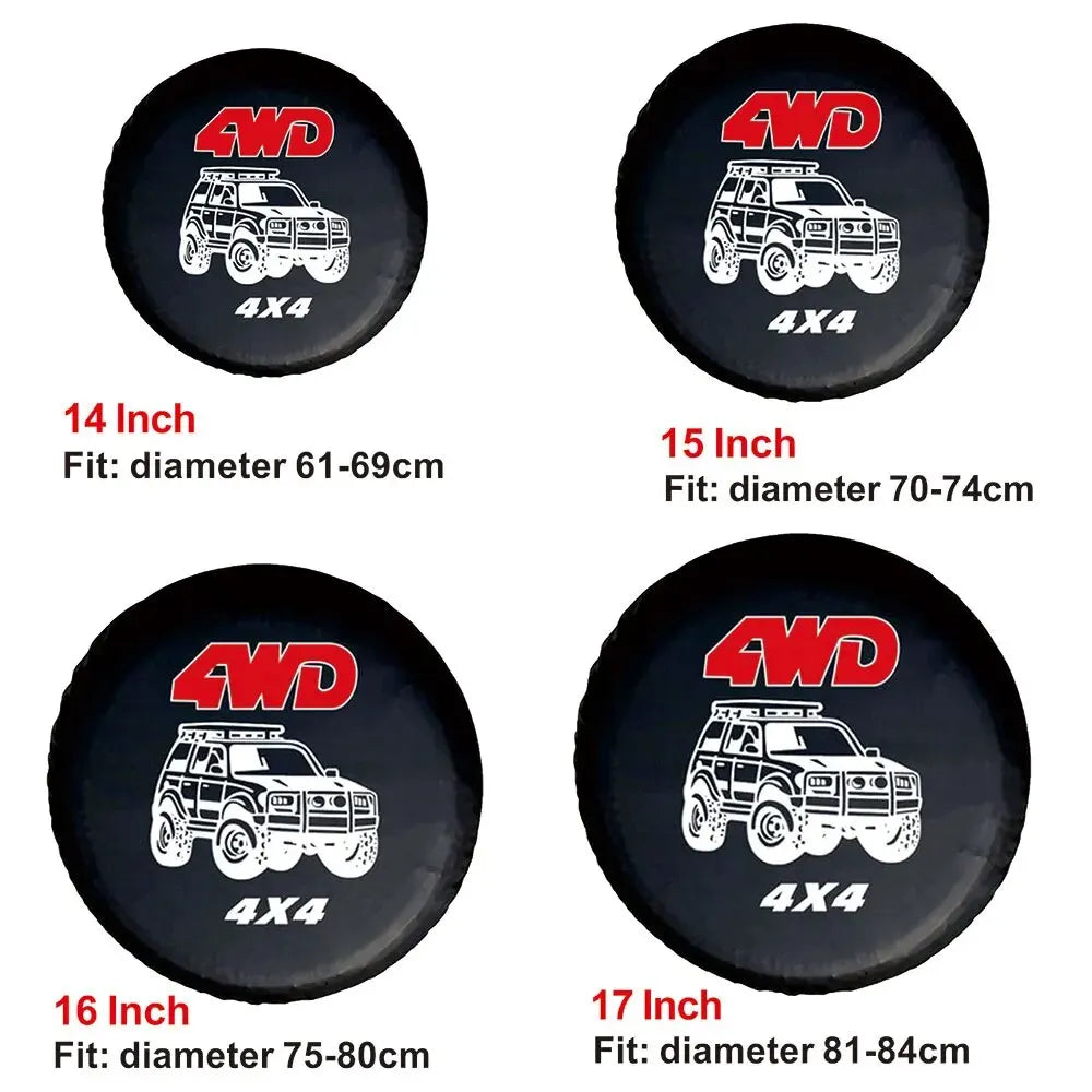 AD Car Tire Cover 14" - 17" Inch 4WD 4x4 PVC Leather Spare Wheel Tire Cover Case Bag Pouch Prote - Automotive LED Light