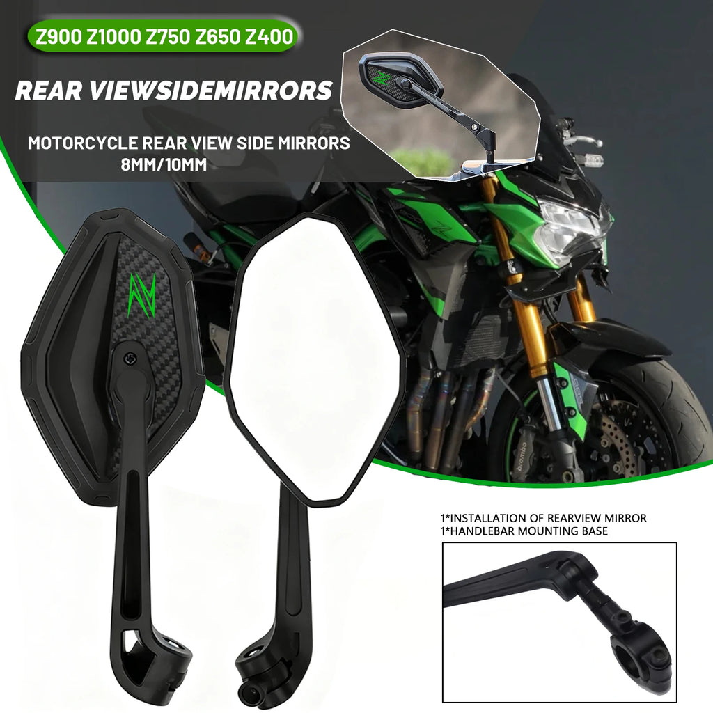 8mm10mm Universal Rearview Mirrors Motorcycle For Kawasaki Z900 Z1000 Z750 Z650  for Z1000 Z750 Z900 - Automotive LED Li