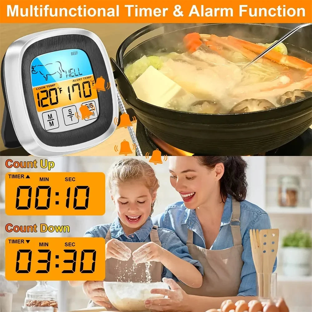 Digital Kitchen Thermometer Probe Touch Screen Meat Barbecue Food Temperature Measure Tool Steak - Automotive LED Light