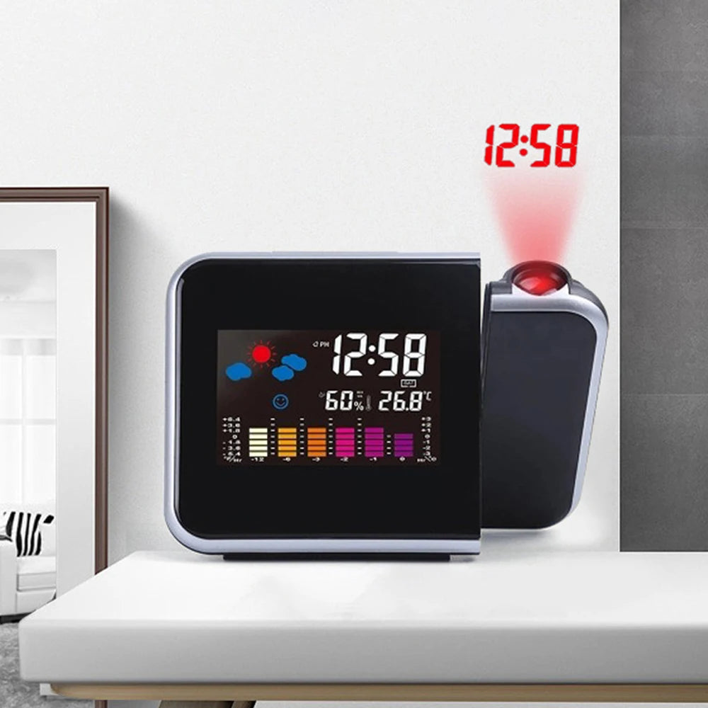 Table Clock Color Display Clock With Time Projection Digital Alarm Clock Rotatable Weather Stati - Automotive LED Light