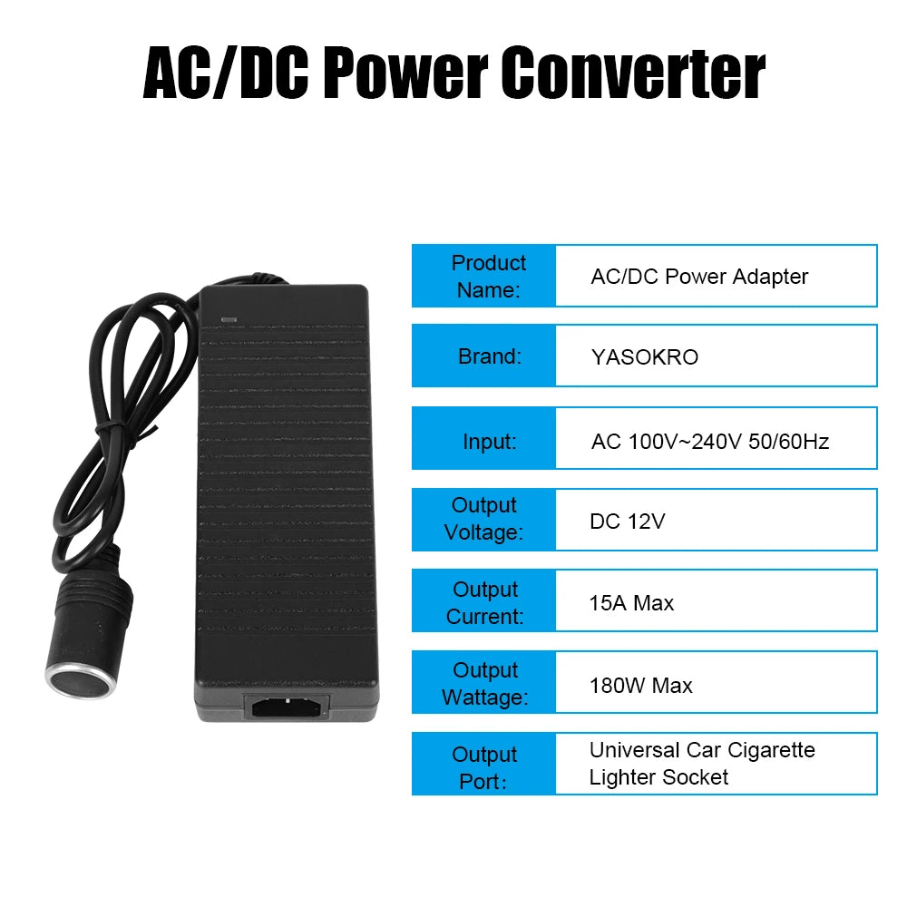 110V/ 220V to 12V 15A Power Adapter AC/DC Convert Supply Lighter Cigarette Lighter Converter EU  - Automotive LED Light