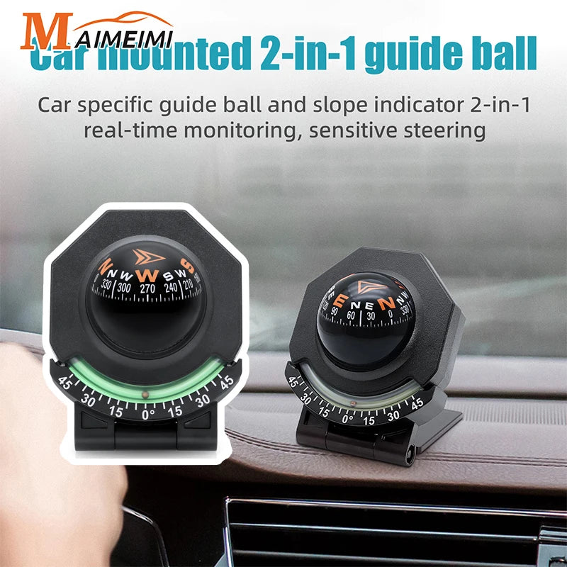 2 in 1 Car Mounted Guide Ball Car Specific Guide Ball and Slope Indicator Real-Time Car Compass  - Automotive LED Light
