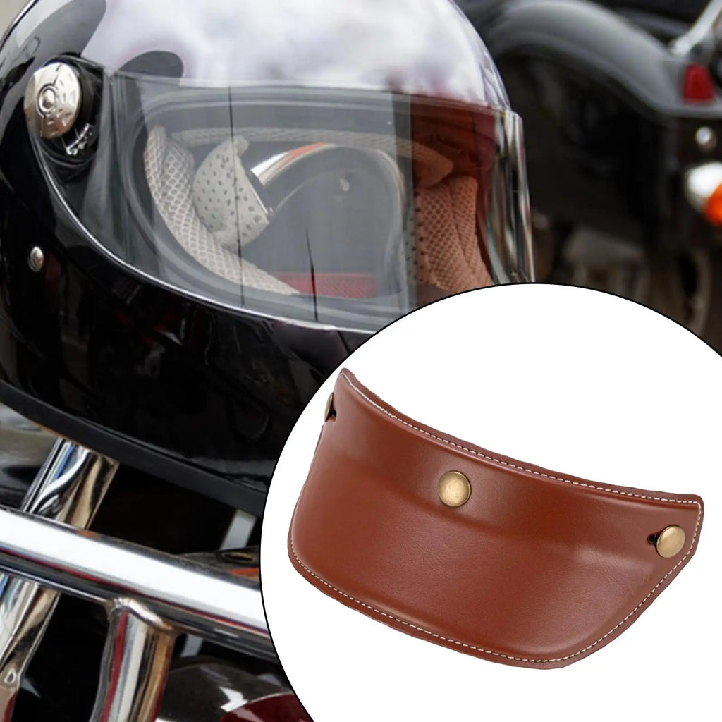 Universal Motorcycle Helmet Visor PU Leather PC 3 Snap Peak Sun Shade for Open Face Half Helmets - Automotive LED Light