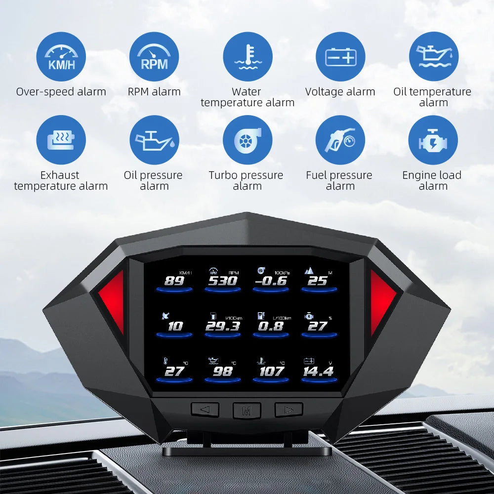 Car HUD P1 OBD2 Head Up Display On Board Computer Clock Slope Meter GPS Y03 Spee for OBD2 Y03 P1 - Automotive LED Light