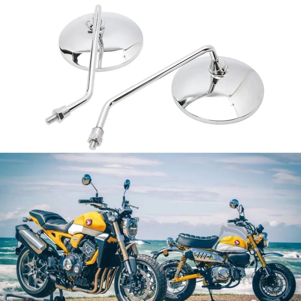 Universal 10mm Motorcycle Rearview Mirrors Scooter Chrome Round Side Mirror For Suzuki GN 125 Ya - Automotive LED Light