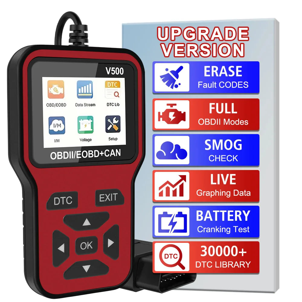 12V OBD2 Code Reader Car Diagnostic Tools OBD II Scanner Check Engine System Tes for OBD2 V500 O2 - Automotive LED Light