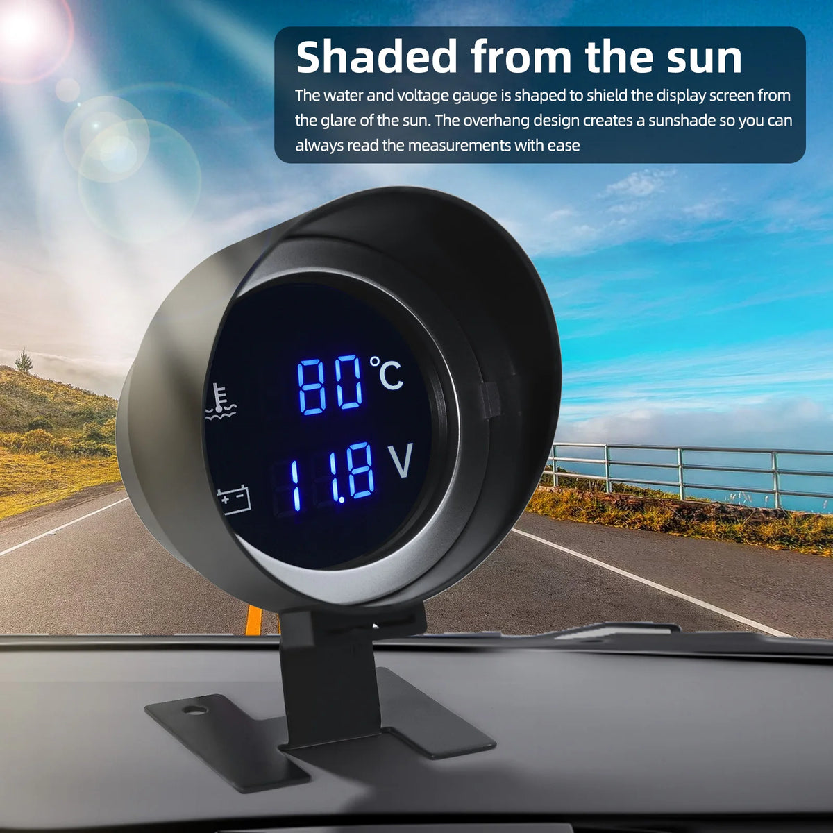 AD 2 in 1 12V 24V Round Led Digital Car Truck Water Temp Gauge Temperature Sensor Temperatura Mo - Automotive LED Light