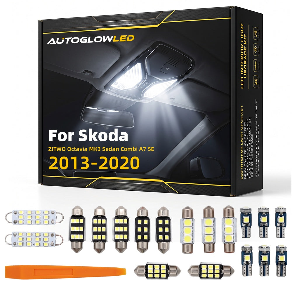 For Skoda ZITWO Octavia MK3 Sedan Combi A7 5E 2013-2020 LED Interior Light Kit Canbus Error Free Dome Map Trunk Footwell Door | AUTOGLOWLED