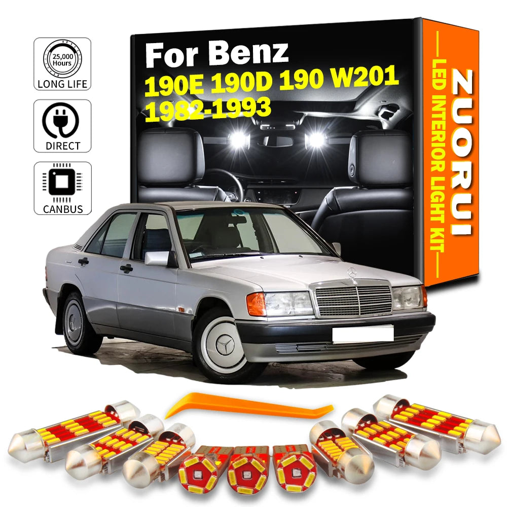 AutoGlowLED 14Pcs Canbus LED Interior Light Kit for Mercedes Benz 190E 190D 190 W201 1982-1993
