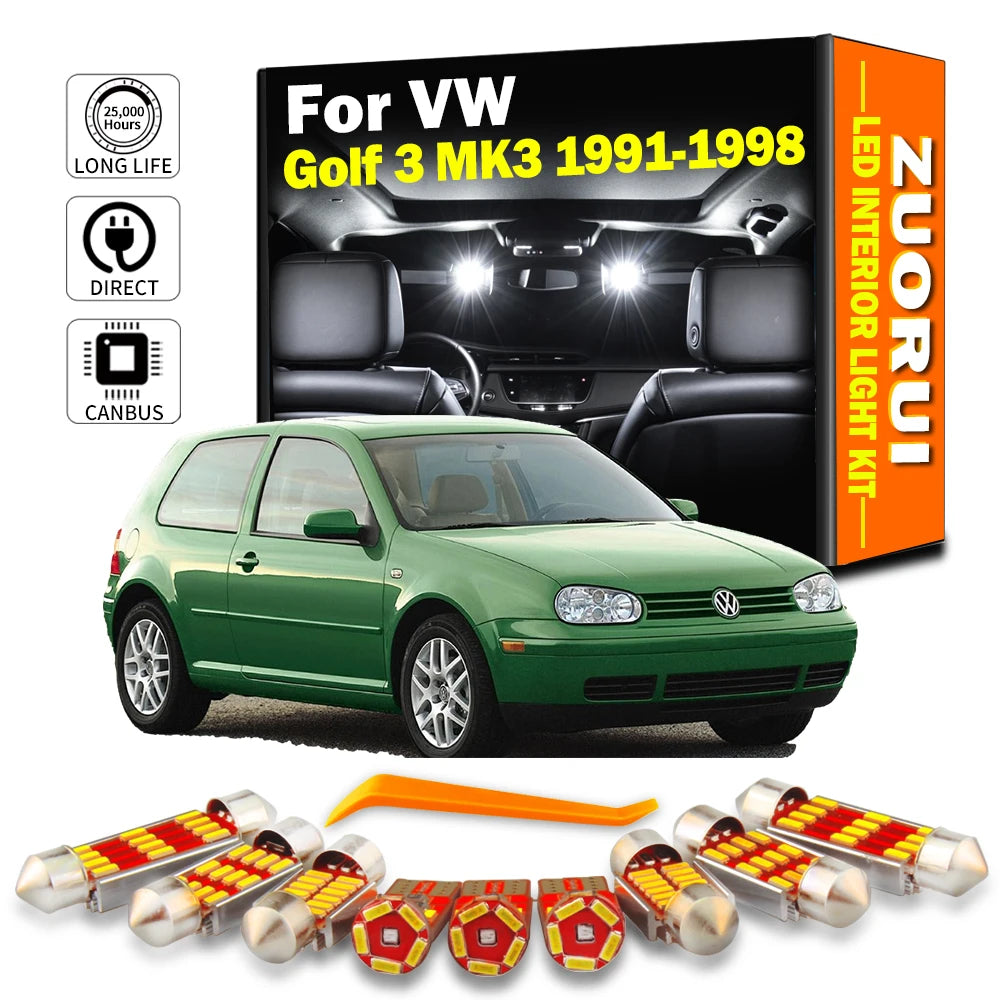 AutoGlowLED 10Pcs LED Interior Light Kit for VW Golf 3 MK3 1991-1998