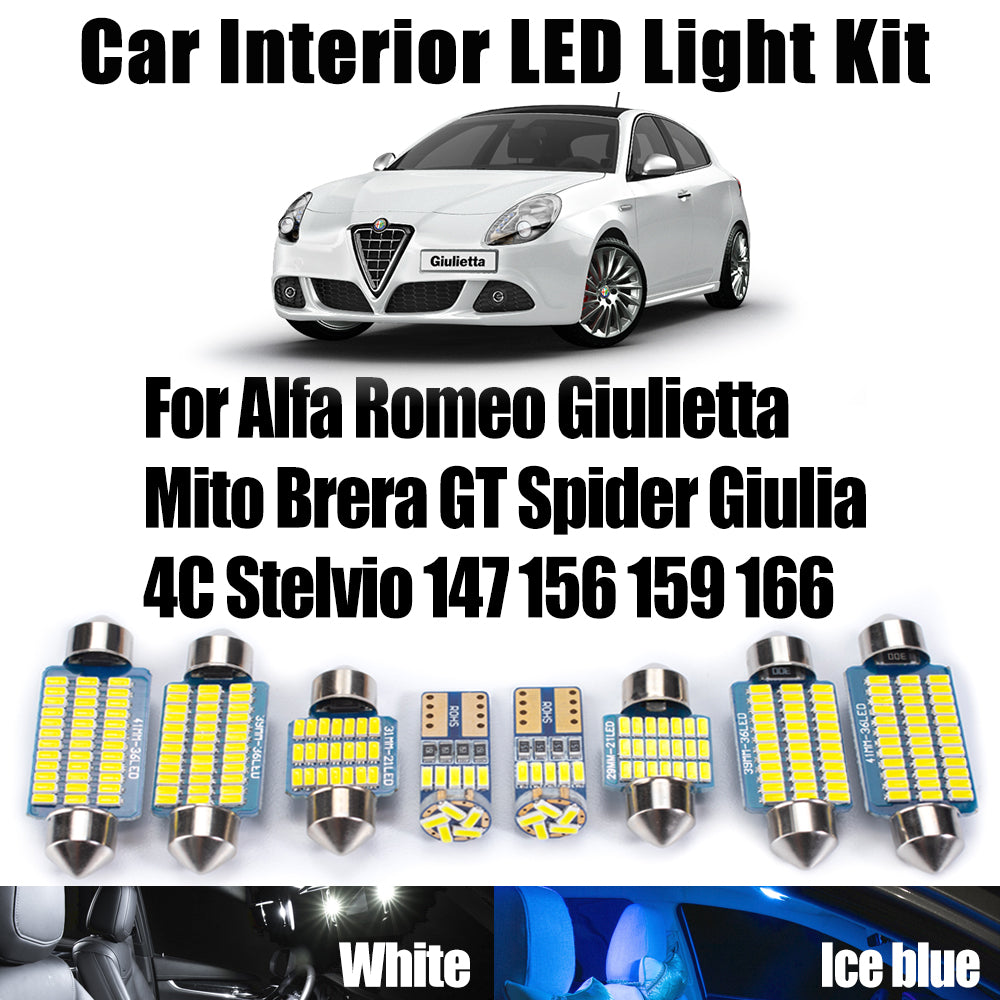 AutoGlowLED Canbus LED Interior Light Kit for Alfa Romeo Giulietta Mito Brera GT Spider Giulia 4C Stelvio 147 156 159 166