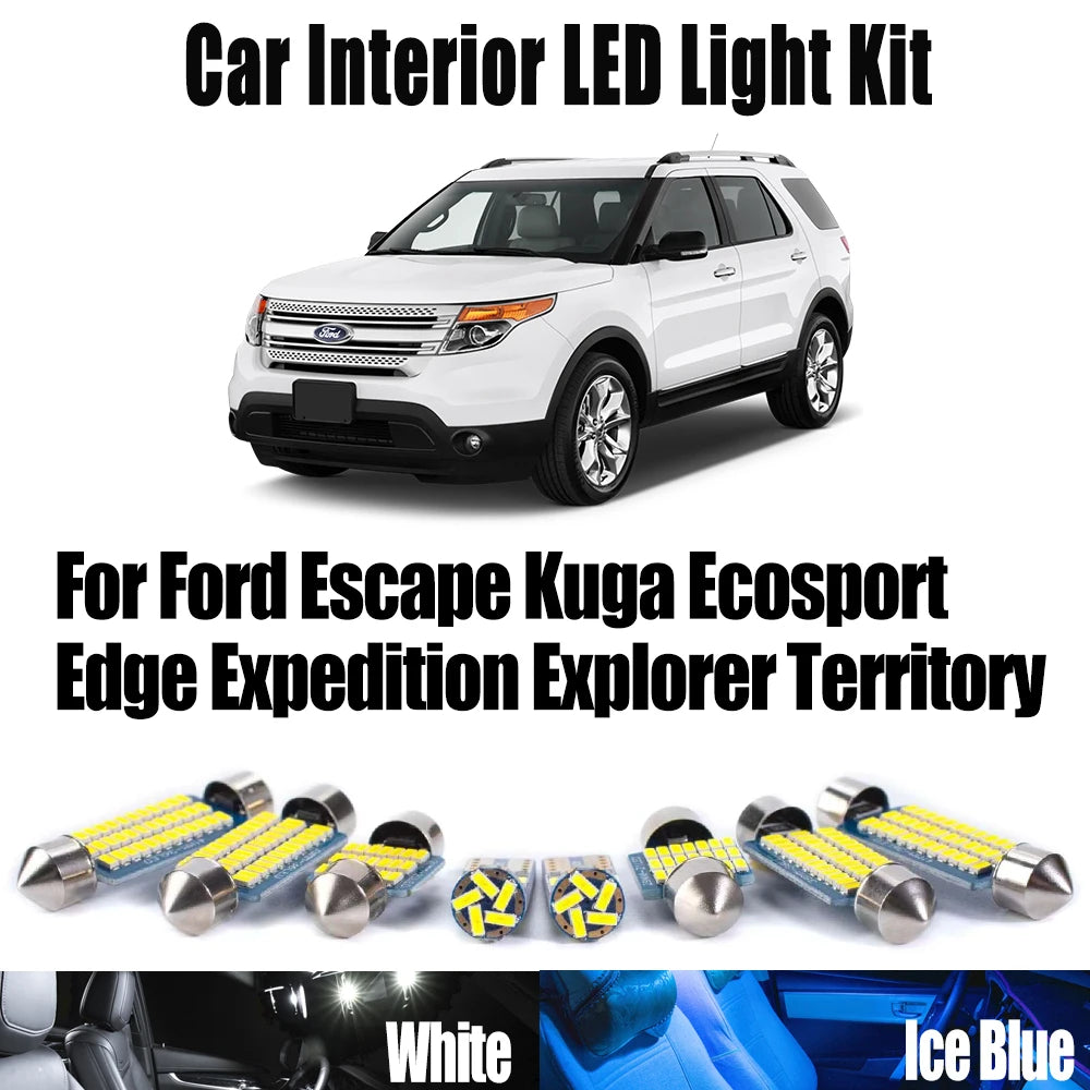 AutoGlowLED Canbus LED Interior Light Kit for Ford Escape Kuga Edge Ecosport Expedition Explorer Territory