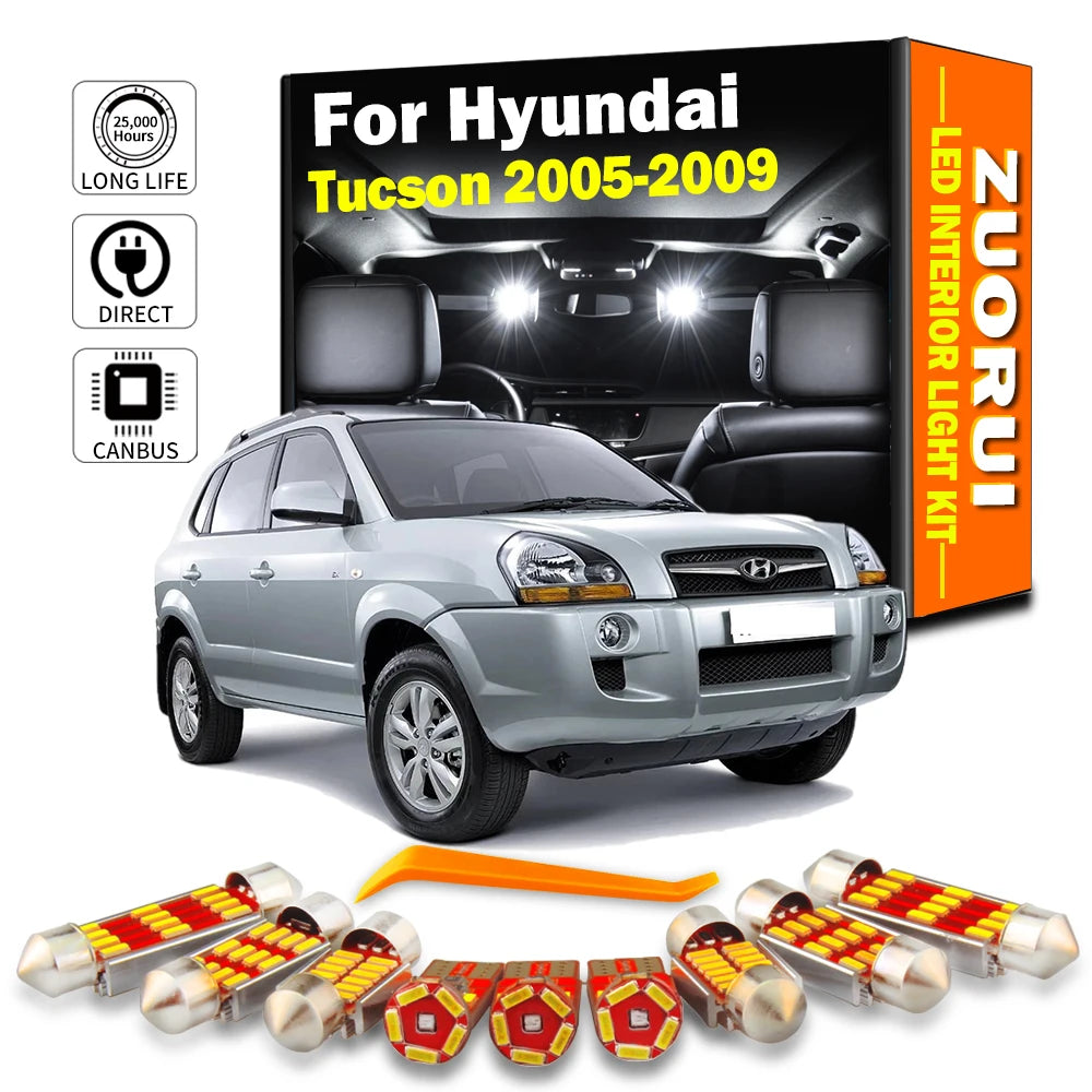 AutoGlowLED 12Pc Interior LED Light Kit for Hyundai Tucson MK1 2005-2009 Canbus