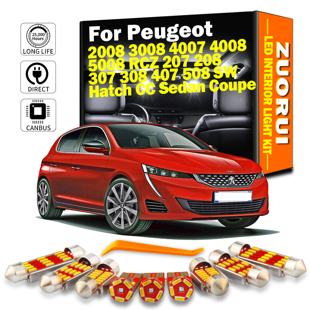 AutoGlowLED LED Interior Map Dome Light Kit Canbus for Peugeot 2008 3008 4008 5008 RCZ 207 208 307 308 407 508