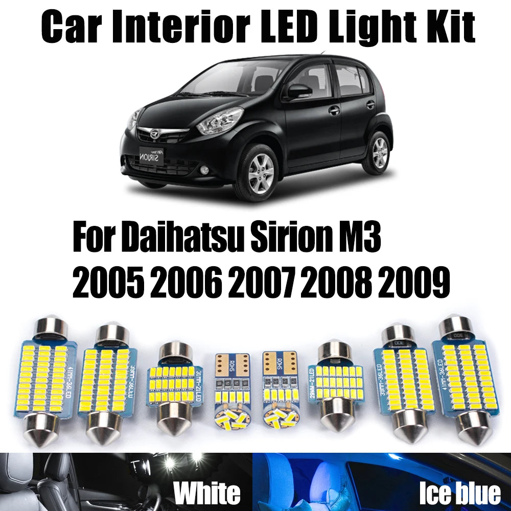AutoGlowLED 8Pcs Canbus LED Interior Light Kit for Daihatsu Sirion M3 2005-2009