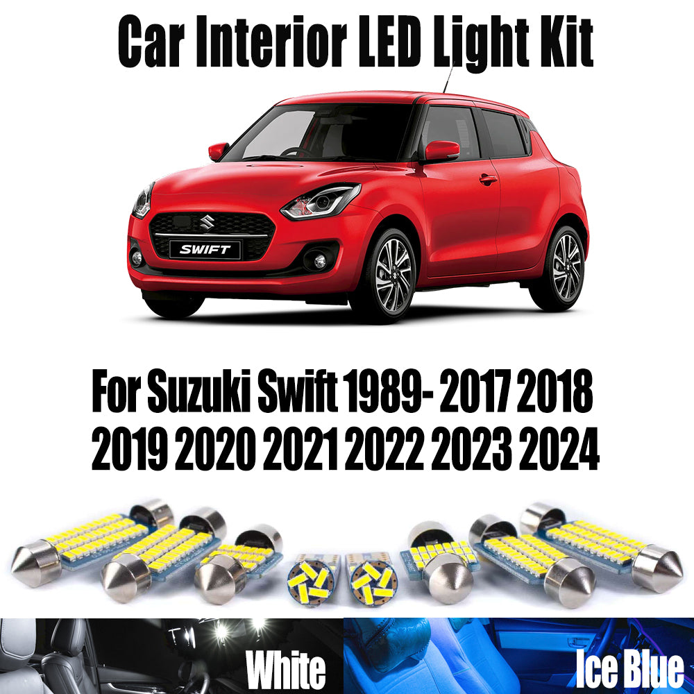 AutoGlowLED Canbus LED Interior Light Kit for Suzuki Swift 1989-2024 Dome Map Trunk Plate