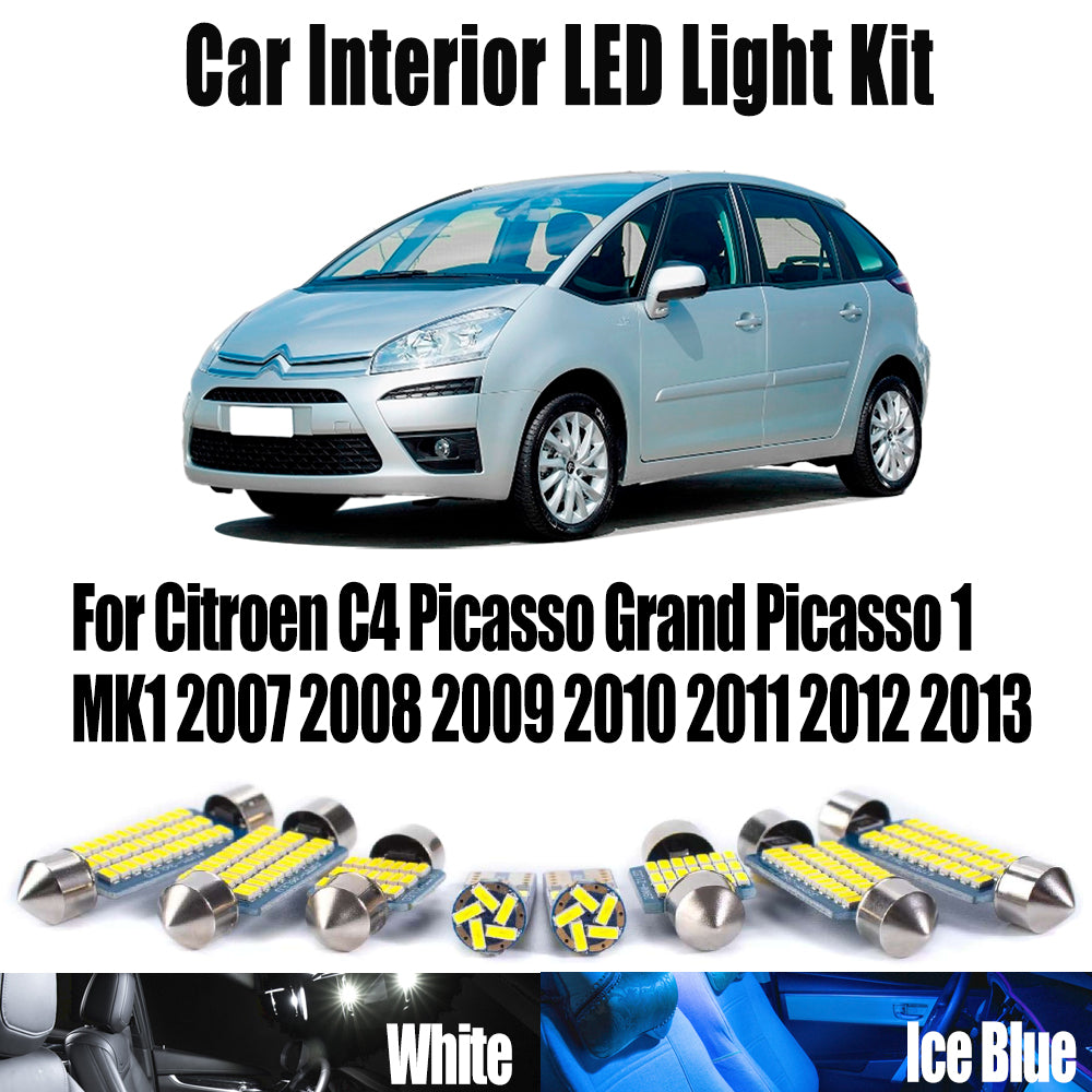 AutoGlowLED 14Pcs Canbus LED Interior Light Kit for Citroen C4 Picasso Grand Picasso MK1 2007-2013