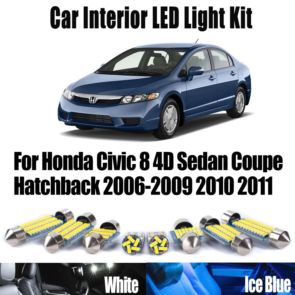 AutoGlowLED 8Pcs Canbus LED Interior Light Kit for Honda Civic 2006-2011