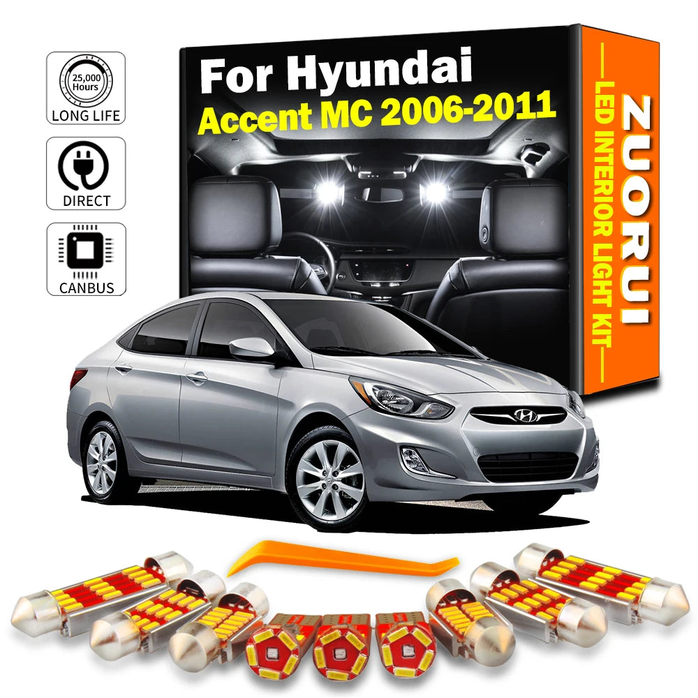 AutoGlowLED 10pc Canbus LED Interior Light Kit for Hyundai Accent MC 2006-2011