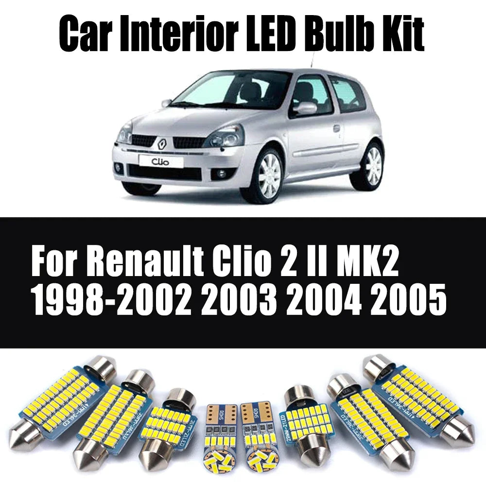 AutoGlowLED 8Pcs Canbus LED Interior Light Kit for Renault Clio 2 II MK2 1998-2005