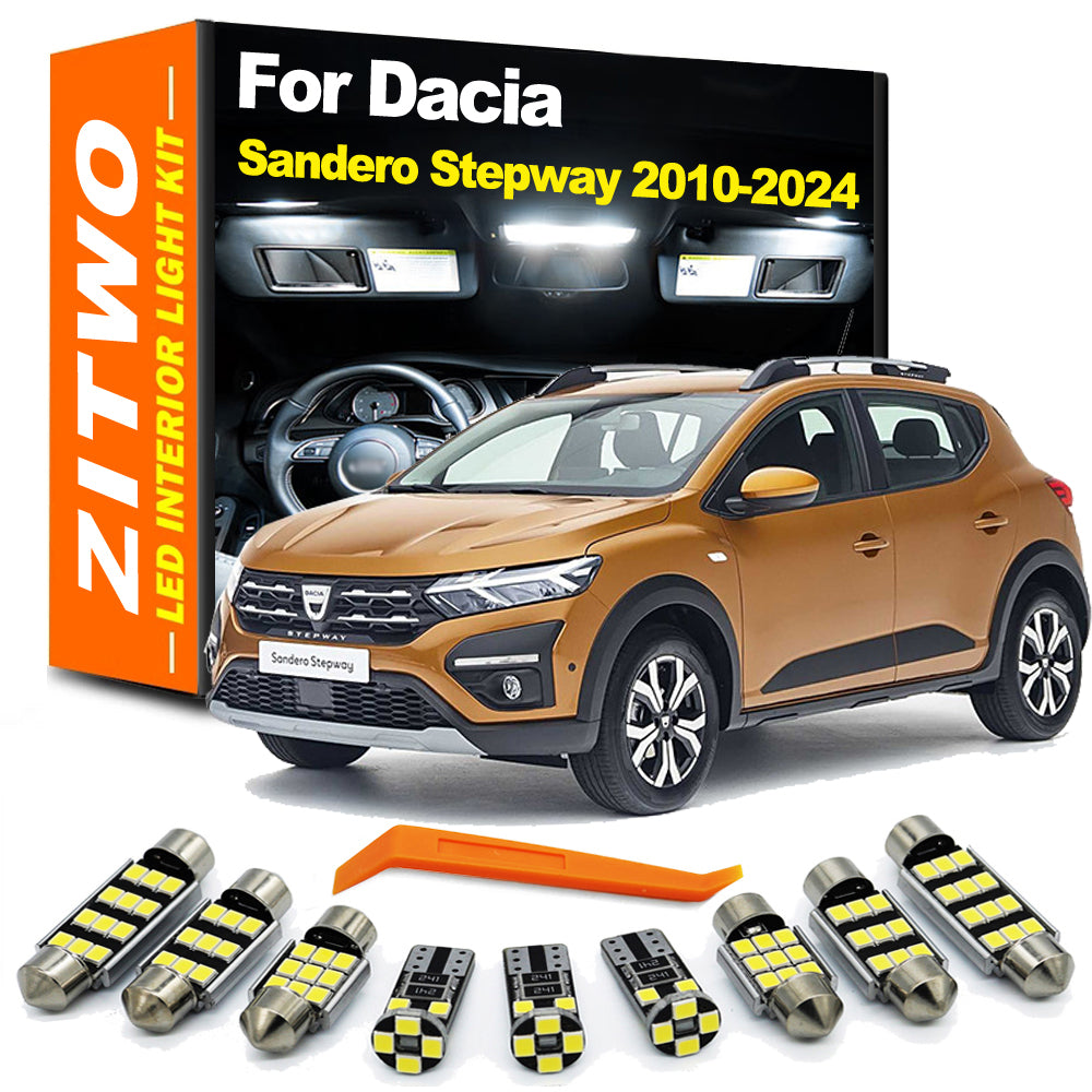 AutoGlowLED 9Pcs LED Interior Light Kit for Dacia Sandero Stepway 2010-2024