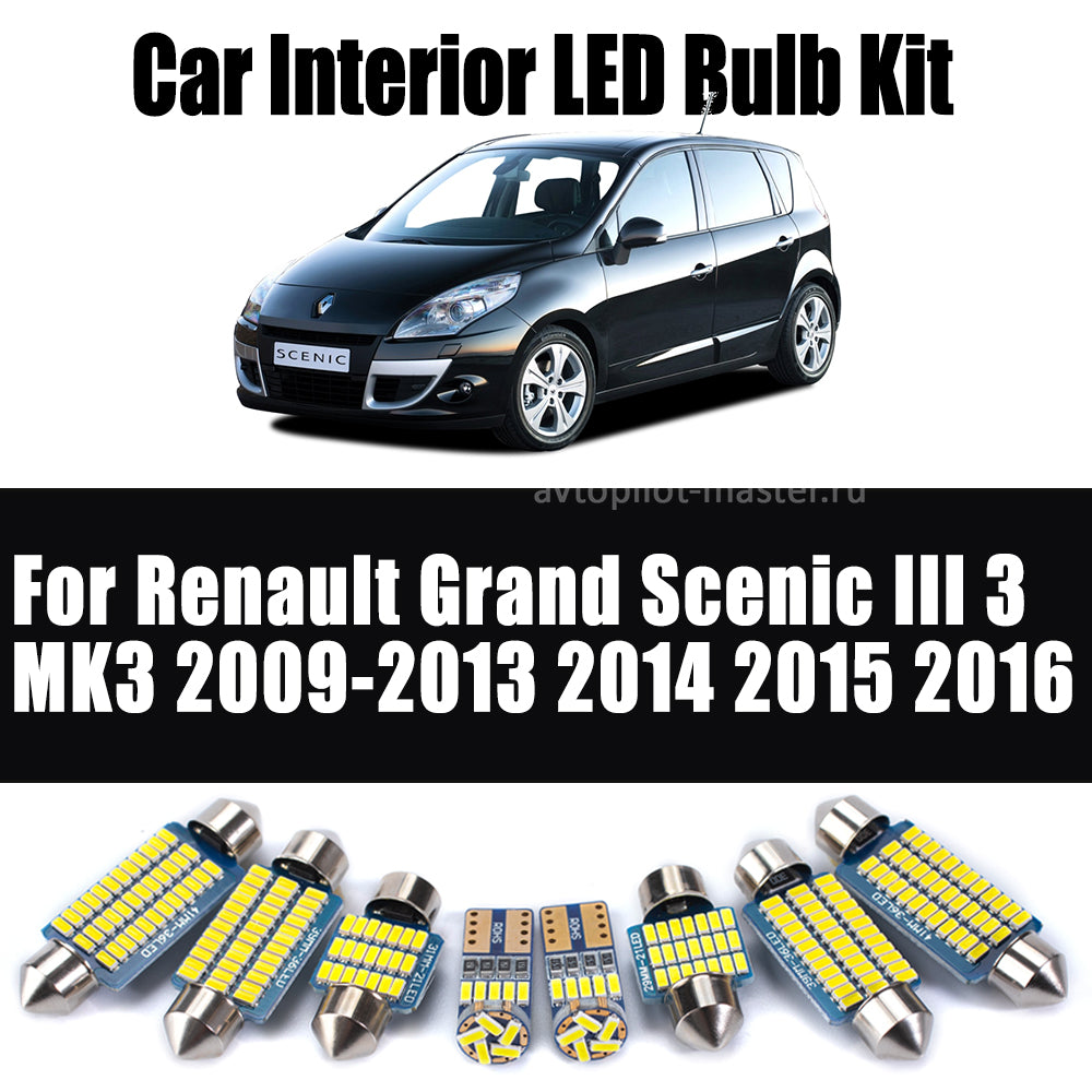 AutoGlowLED 20Pc Canbus LED Interior Light Kit for Renault Grand Scenic III 2009-2016