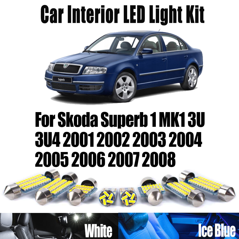 AutoGlowLED 13Pcs Canbus LED Interior Light Kit for Skoda Superb 1 MK1 3U 3U4 2001-2008