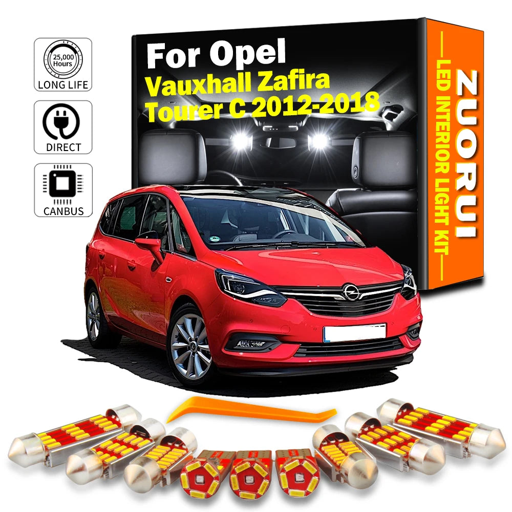 AutoGlowLED 15Pc Canbus LED Interior Light Kit for Opel Vauxhall Zafira Tourer C 2012-2018